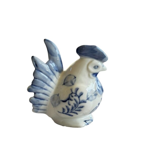 Vintage Blue & White Ceramic Rooster Piggy Bank - Picture 8 of 11